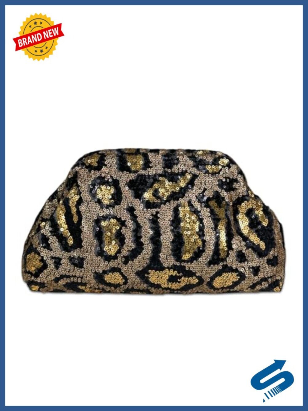Sequin Leopard Print Clutch Purse Faux Leather Evening Bag with Metal Frame